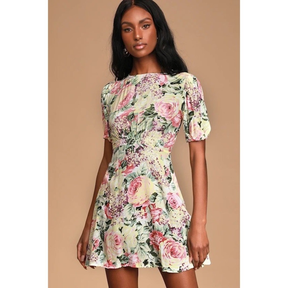 Faithfull The Brand Sidonie Mini Dress M Venissa Floral Puff Sleeve A-Line